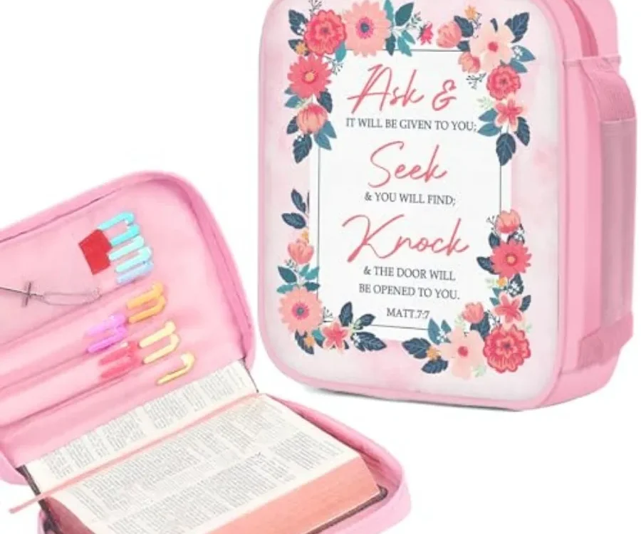 Bible Cover Case for Women, Large Letter Bible Carrying Cases, Flower Holder Tote Bag for Biblical Study Accessories, Storage B